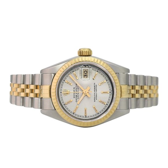 ROLEX DATEJUST CREAM TAPESTRY INDEX DIAL 18KY FLUTED JUBILEE TWOTONE WATCH 69173 - Picture 3 of 9